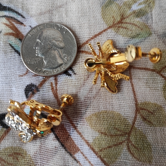 Bee Clear Rhinestone Earrings Comfort Screwbacks Clips Vintage Signed PAT D - Picture 14 of 15